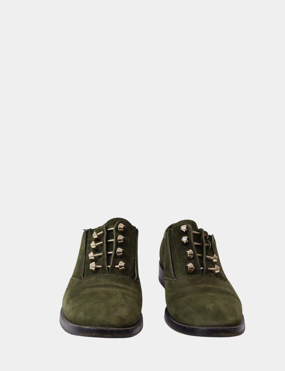 Black Balenciaga Olive Green Suede Pierced Oxfords EU 37