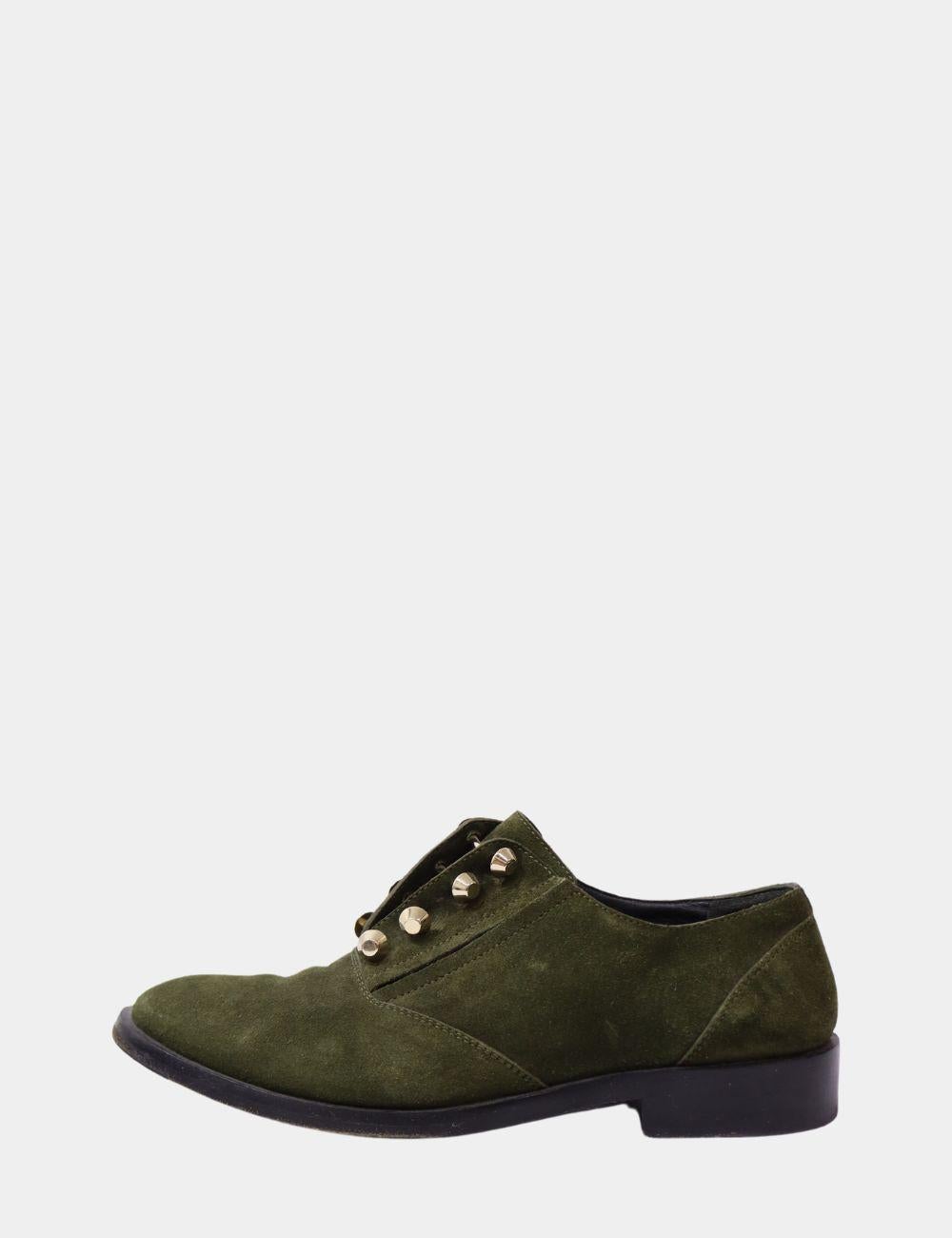 Balenciaga Olive Green Suede Pierced Oxfords EU 37 In Good Condition In Amman, JO