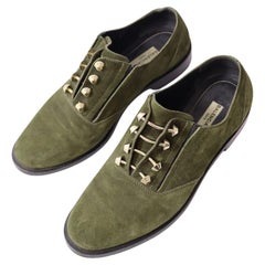 Balenciaga Olive Green Suede Pierced Oxfords EU 37