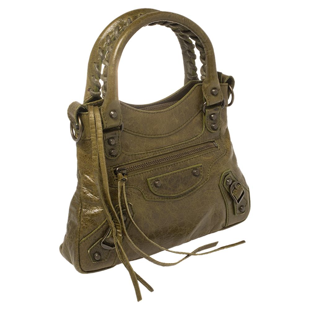 Balenciaga Olive Leather Mini Classique Bag In Good Condition In Dubai, Al Qouz 2