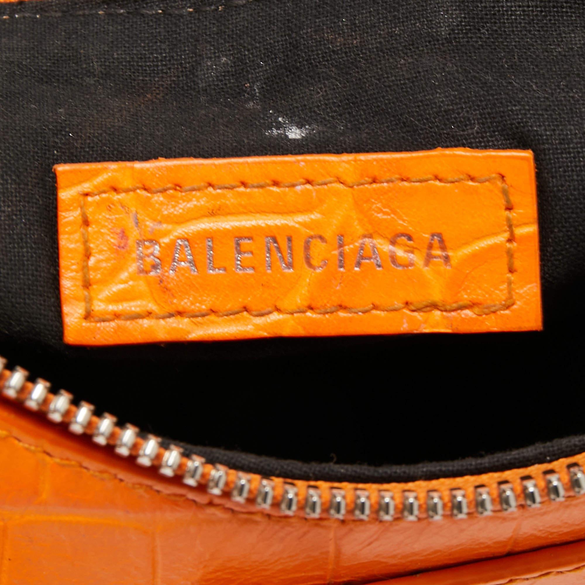 Balenciaga Orange Croc Embossed Leather XS Le Cagole Shoulder Bag 8