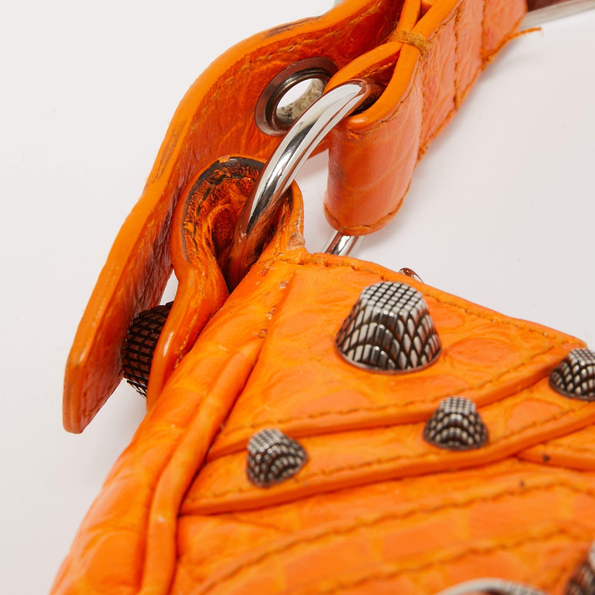Balenciaga Orange Croc Embossed Leather XS Le Cagole Shoulder Bag 11