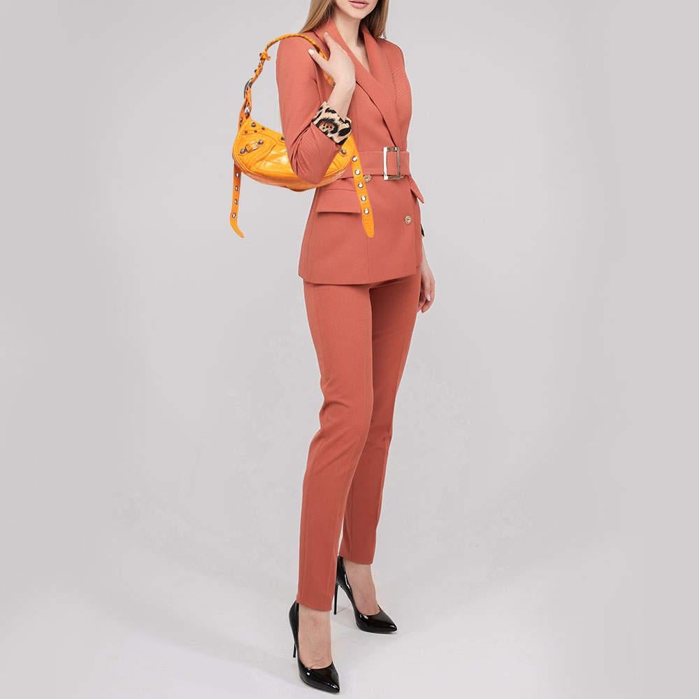 Balenciaga Orange Croc Embossed Leather XS Le Cagole Shoulder Bag In Good Condition In Dubai, Al Qouz 2