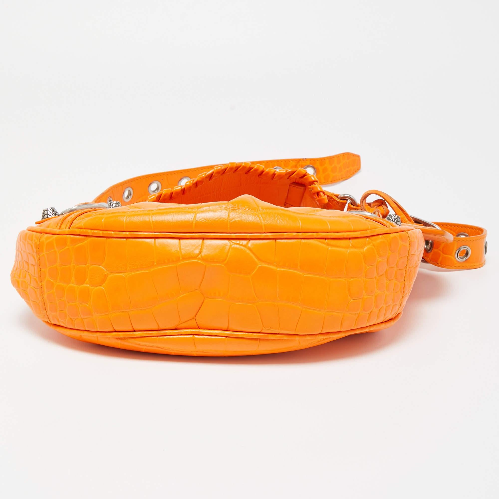 Balenciaga Orange Croc Embossed Leather XS Le Cagole Shoulder Bag 1