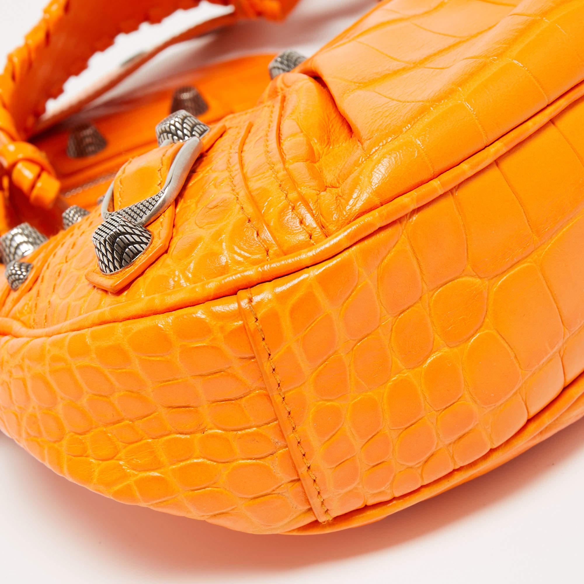 Balenciaga Orange Croc Embossed Leather XS Le Cagole Shoulder Bag 2