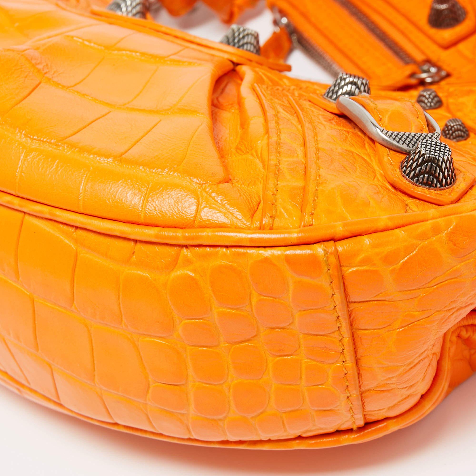 Balenciaga Orange Croc Embossed Leather XS Le Cagole Shoulder Bag 3
