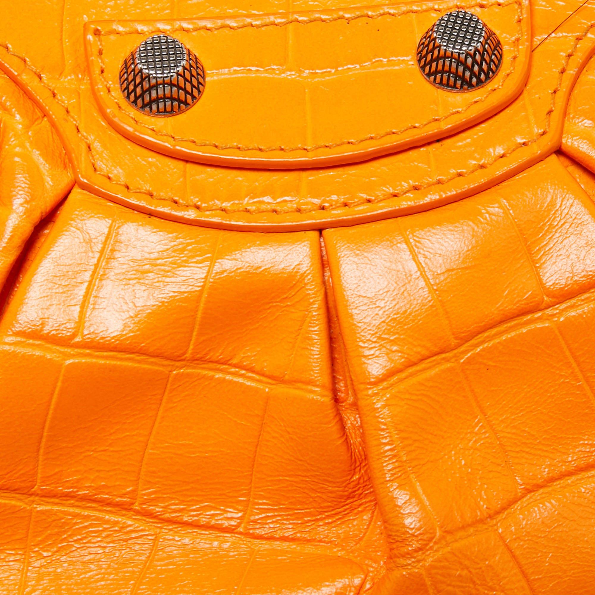 Balenciaga Orange Croc Embossed Leather XS Le Cagole Shoulder Bag 4