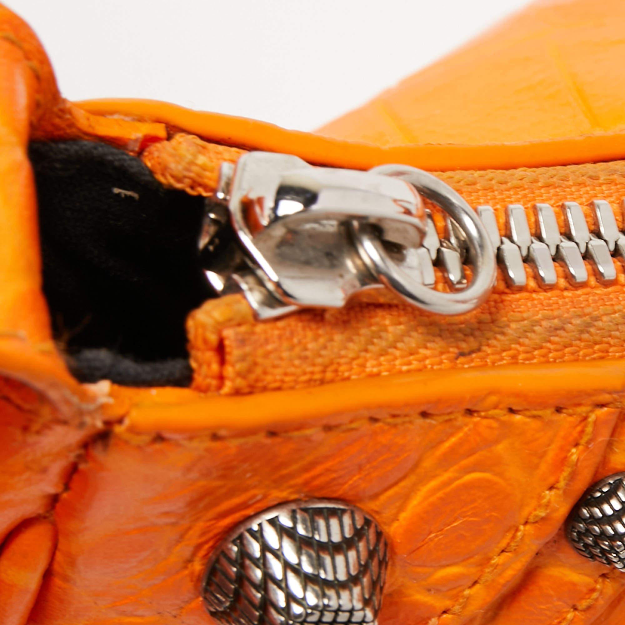 Balenciaga Orange Croc Embossed Leather XS Le Cagole Shoulder Bag 5