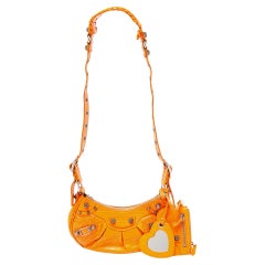 Used Balenciaga Orange Croc Embossed Leather XS Le Cagole Shoulder Bag