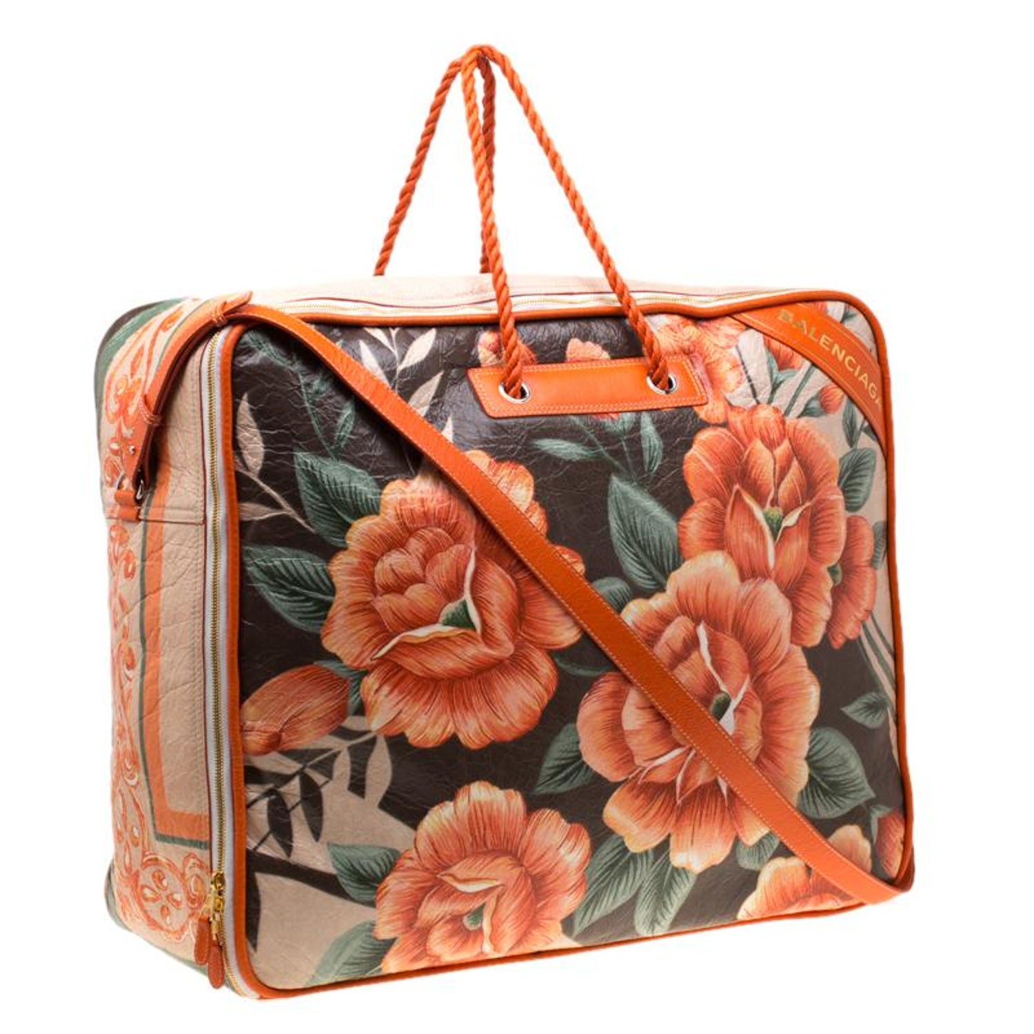 Balenciaga Orange Floral Print Glazed Leather Blanket Bag For Sale at  1stDibs | blanket bags for sale