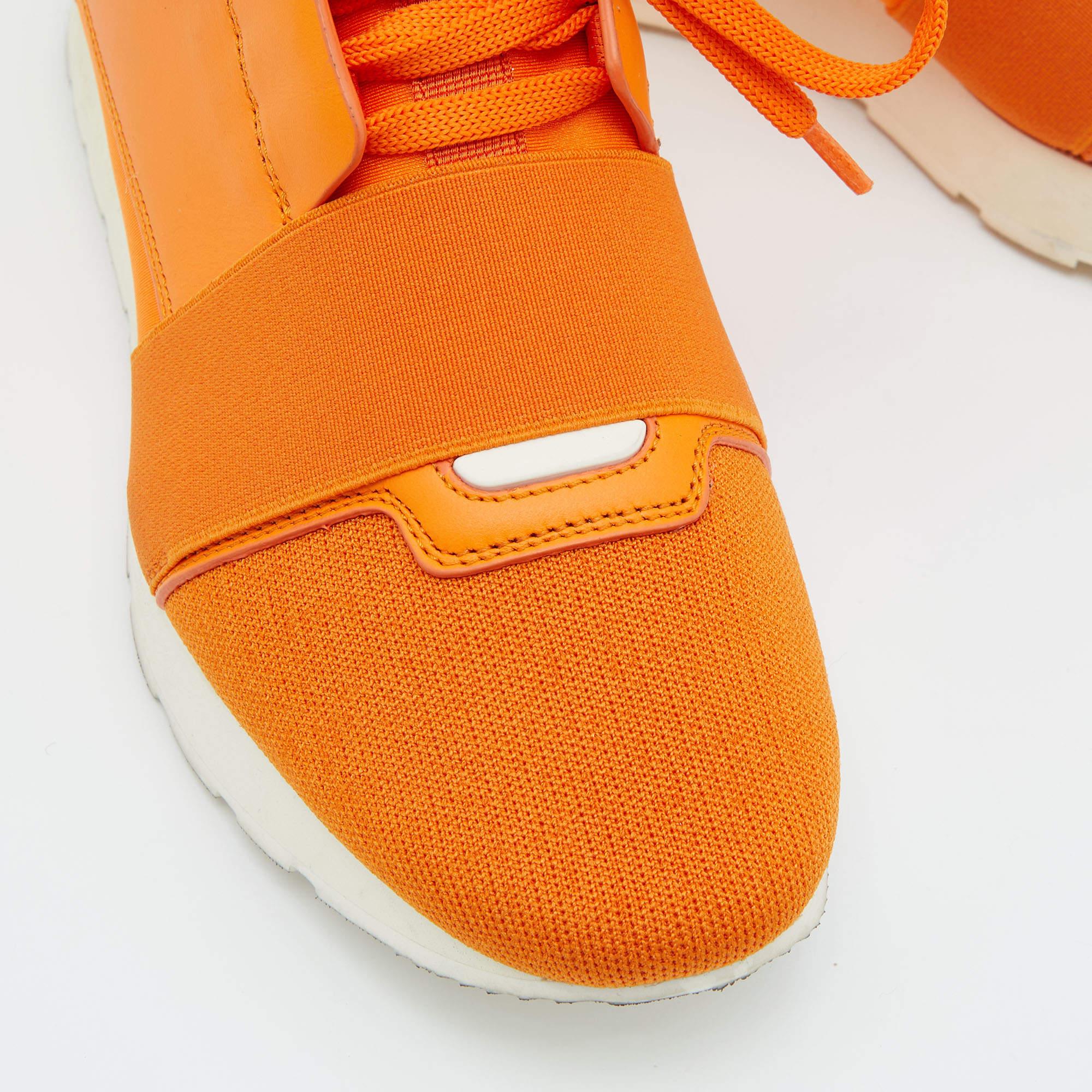Balenciaga Orange Leather and Mesh Race Runner Sneakers Size 38 For Sale 2