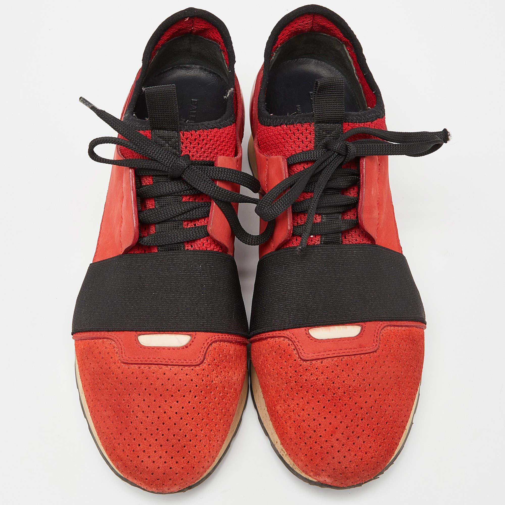 Red Balenciaga Orange Leather and Mesh Race Runner Sneakers Size 39