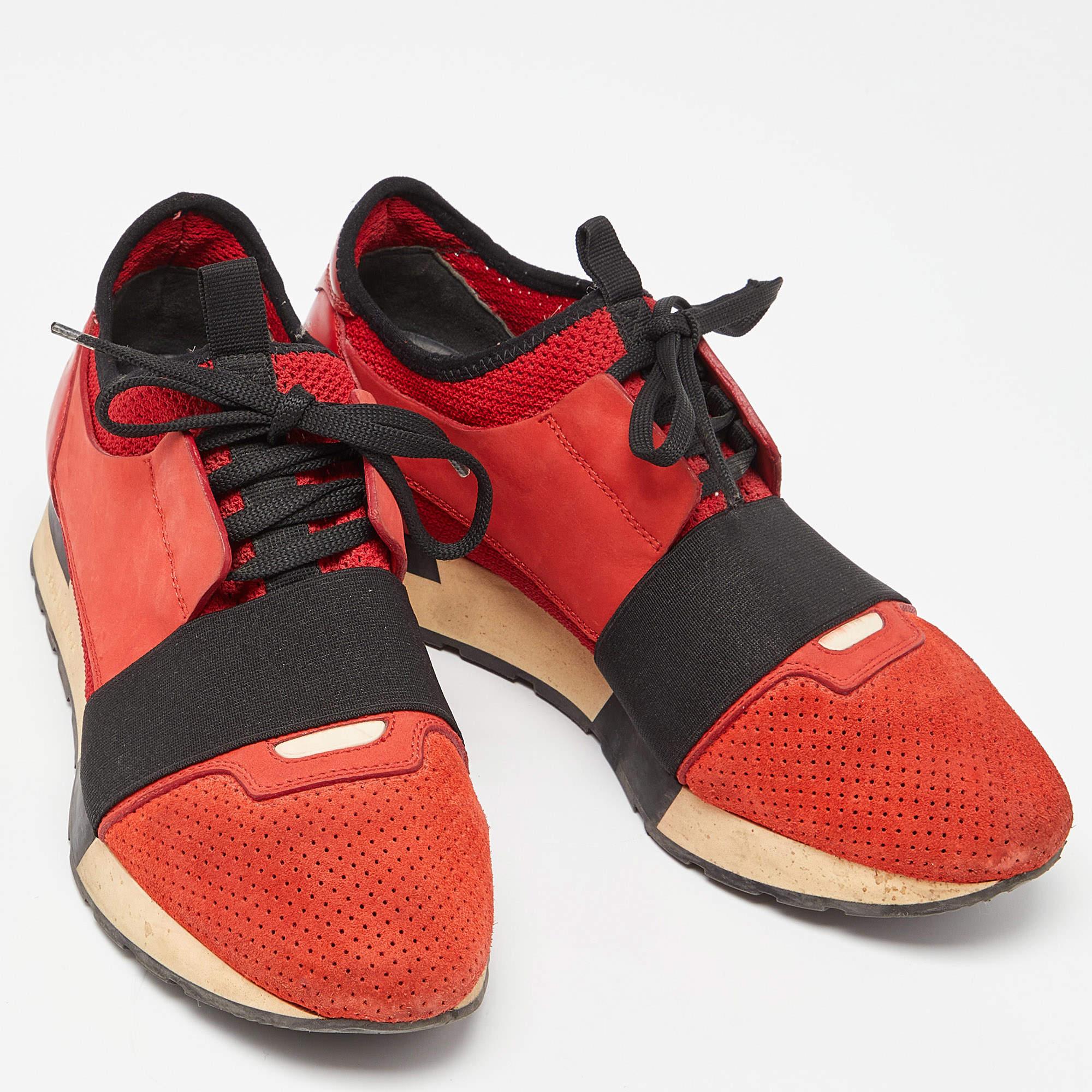 Balenciaga Orange Leather and Mesh Race Runner Sneakers Size 39 In Fair Condition In Dubai, Al Qouz 2