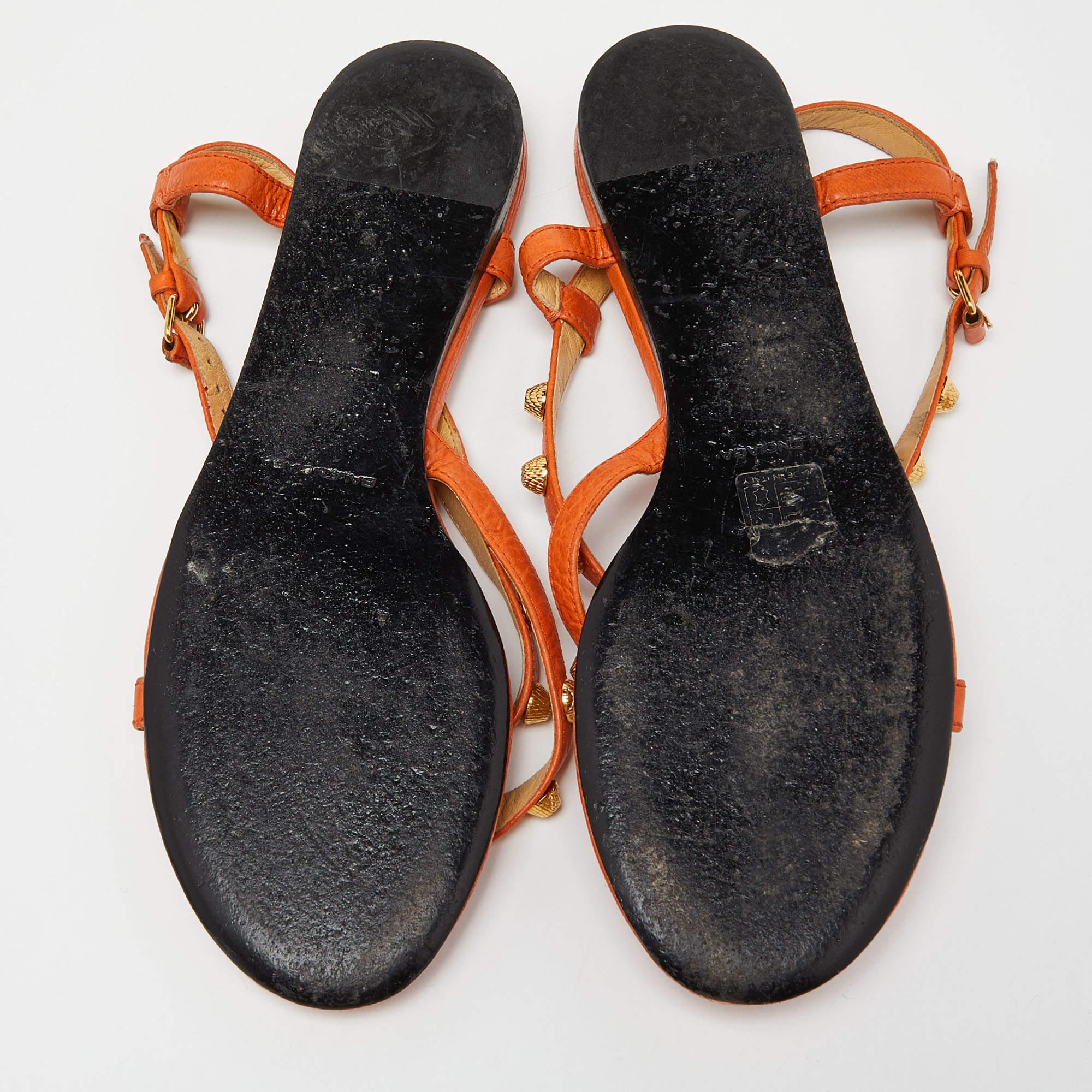Balenciaga Orange Leather Arena Studded Thong Sandals Size 38.5 2