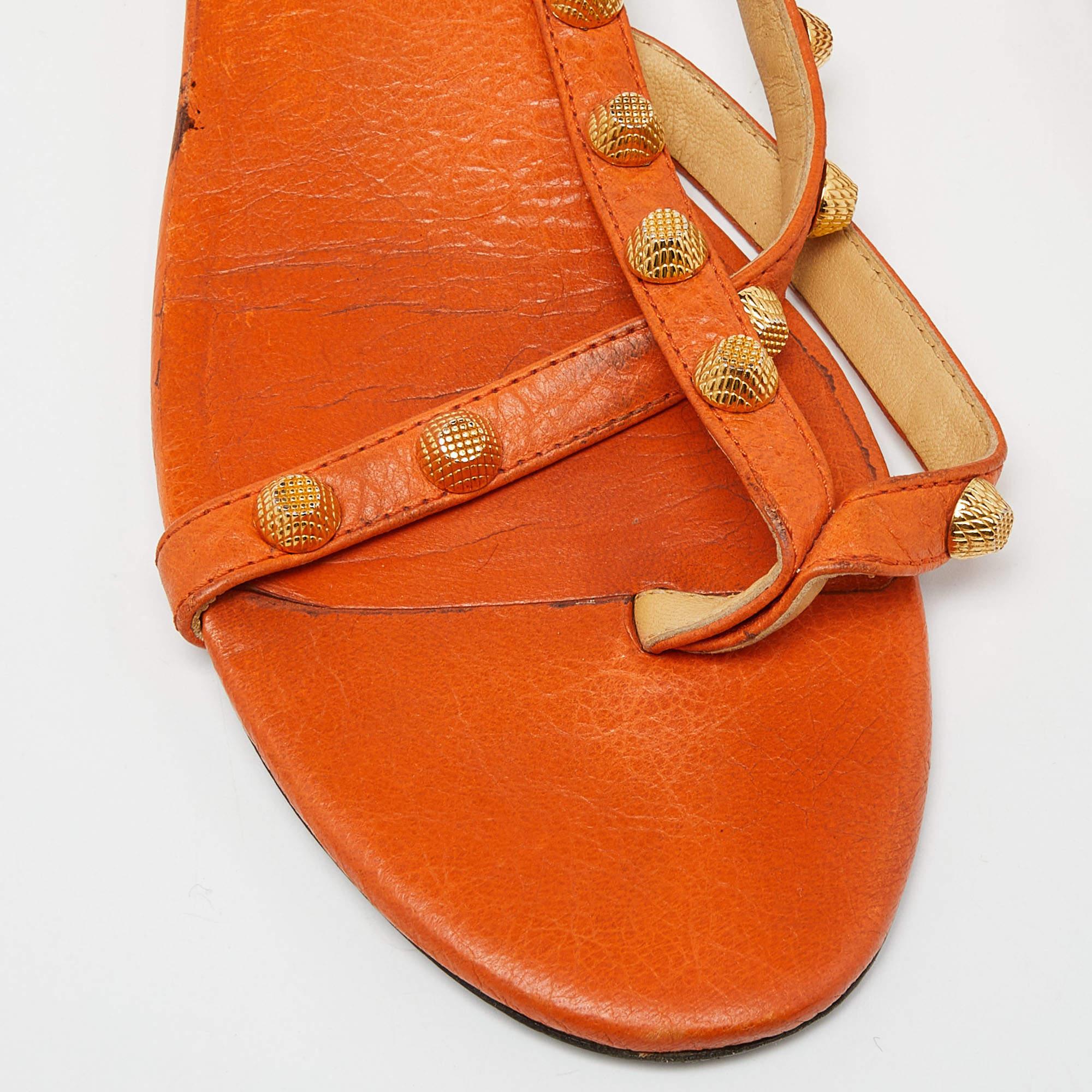 Balenciaga Orange Leather Arena Studded Thong Sandals Size 38.5 3
