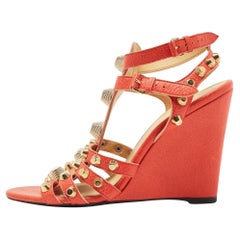 Balenciaga Orange Leather Arena Wedge Sandals Size 41