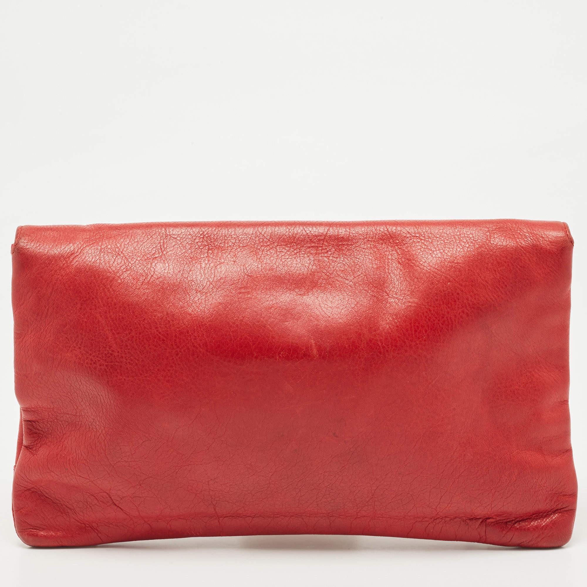 Balenciaga Orange Leather Classic Envelope Clutch 13