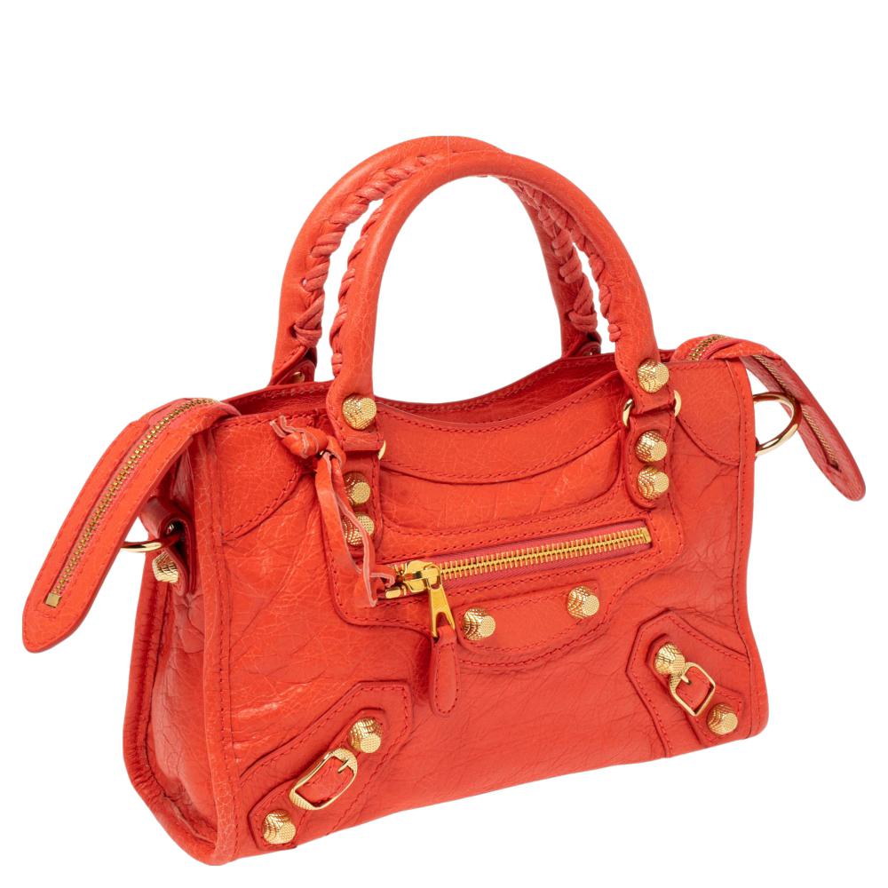 Balenciaga Orange Leather GGH Mini Classic City Bag In Good Condition In Dubai, Al Qouz 2