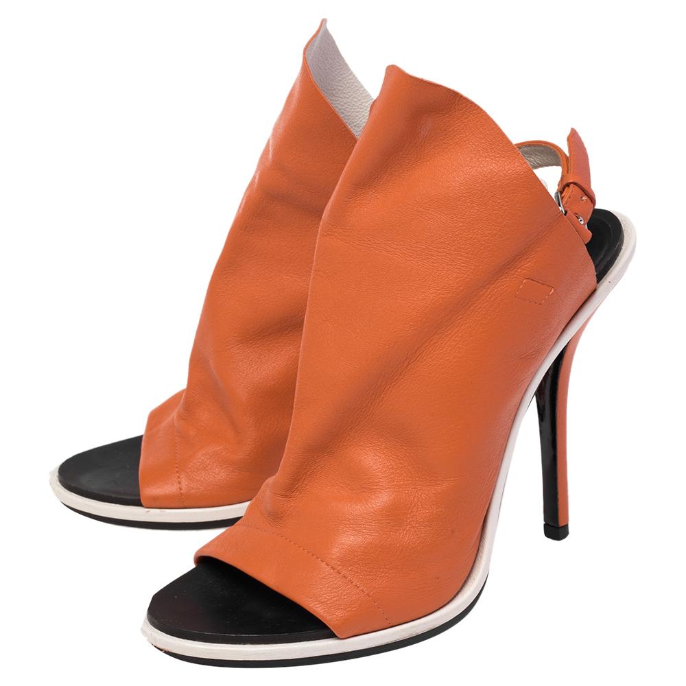 Balenciaga Orange Leather Glove Peep Toe Sandals Size 40 1