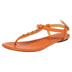 Balenciaga Orange Leather RH Thong Sandals Size 40.5