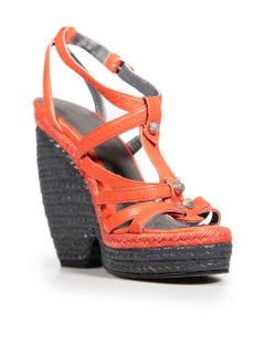 Balenciaga Orange Leather Wedge Sandals Size IT 37