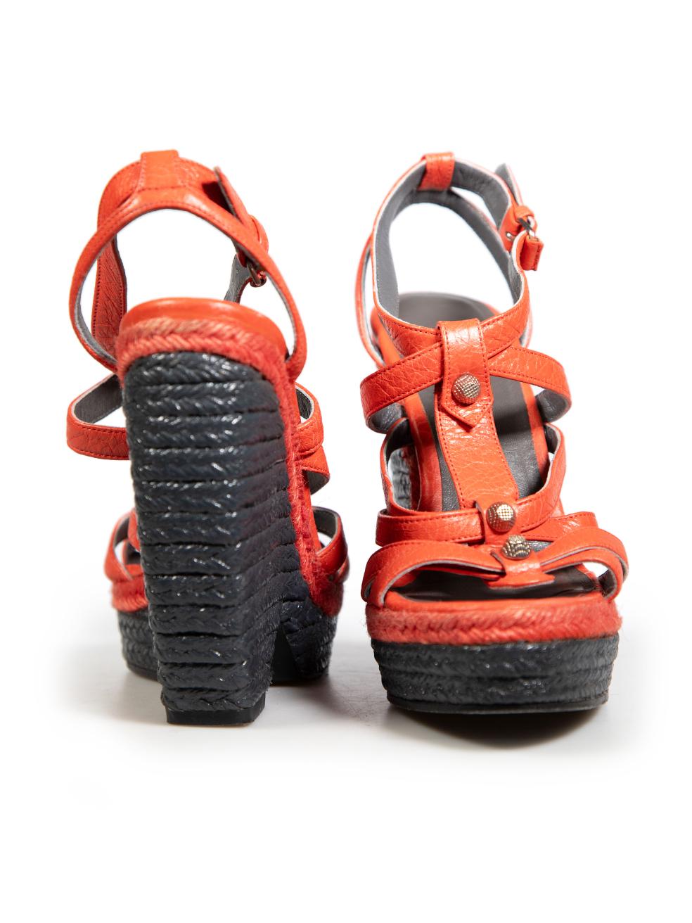 Balenciaga Orange Leather Wedge Sandals Size IT 37 In Good Condition For Sale In London, GB