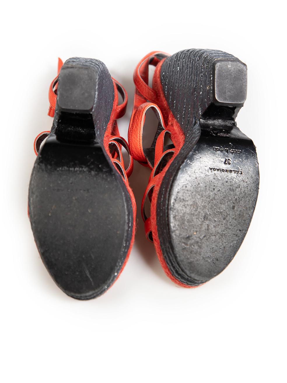 Women's Balenciaga Orange Leather Wedge Sandals Size IT 37 For Sale