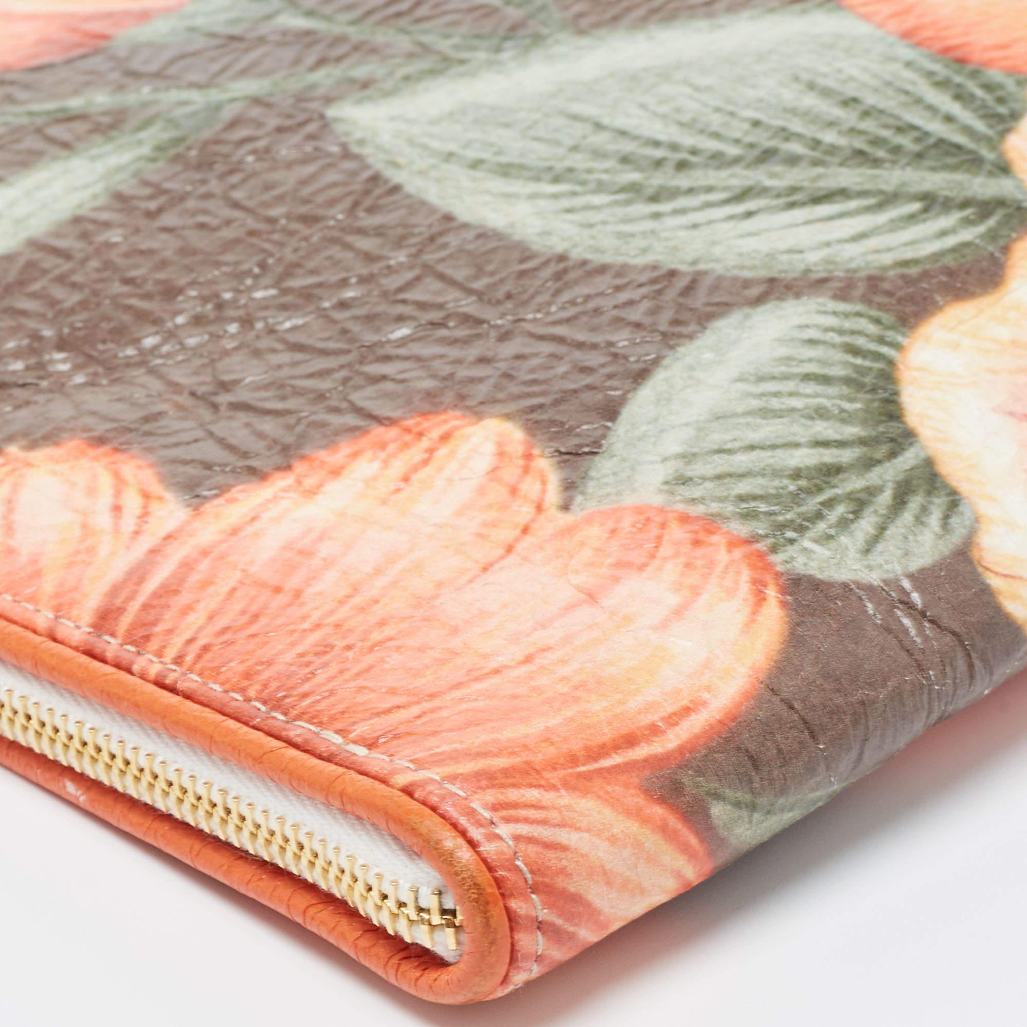 Balenciaga Orange/Multicolor Floral Print Leather Blanket Pouch 7