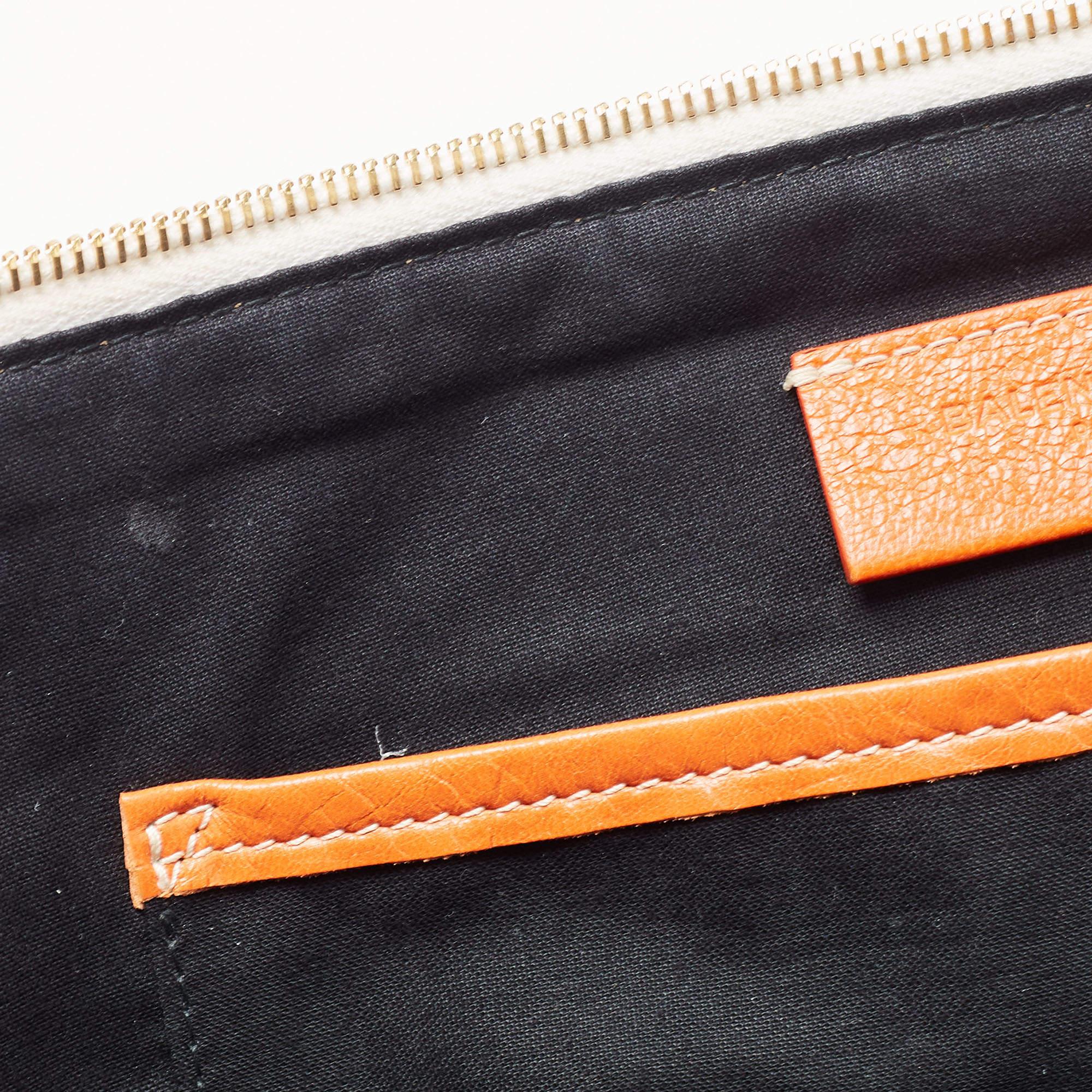 Balenciaga Orange/Multicolor Floral Print Leather Blanket Pouch 9