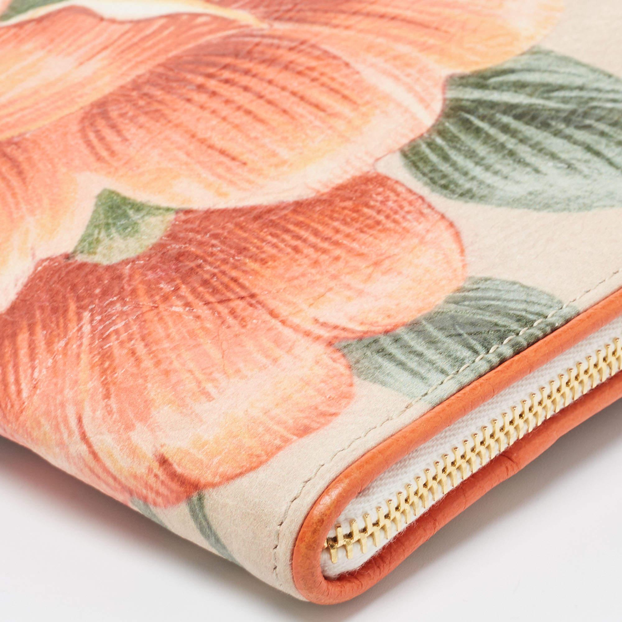 Balenciaga Orange/Multicolor Floral Print Leather Blanket Pouch 2