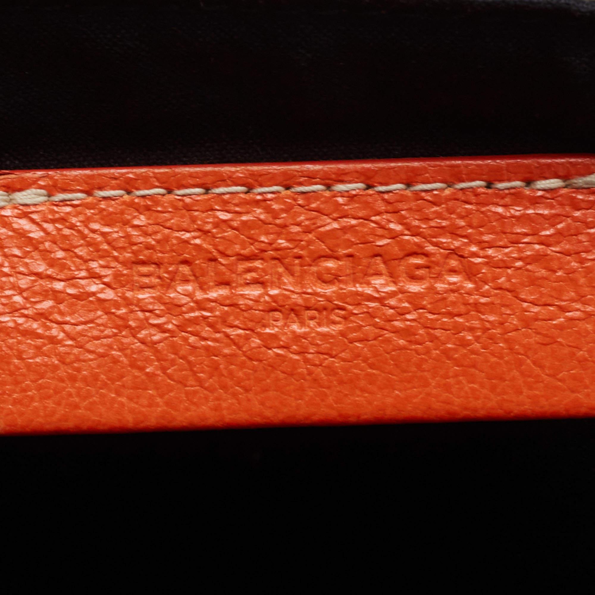 Balenciaga Orange/Multicolor Floral Print Leather Blanket Pouch 4
