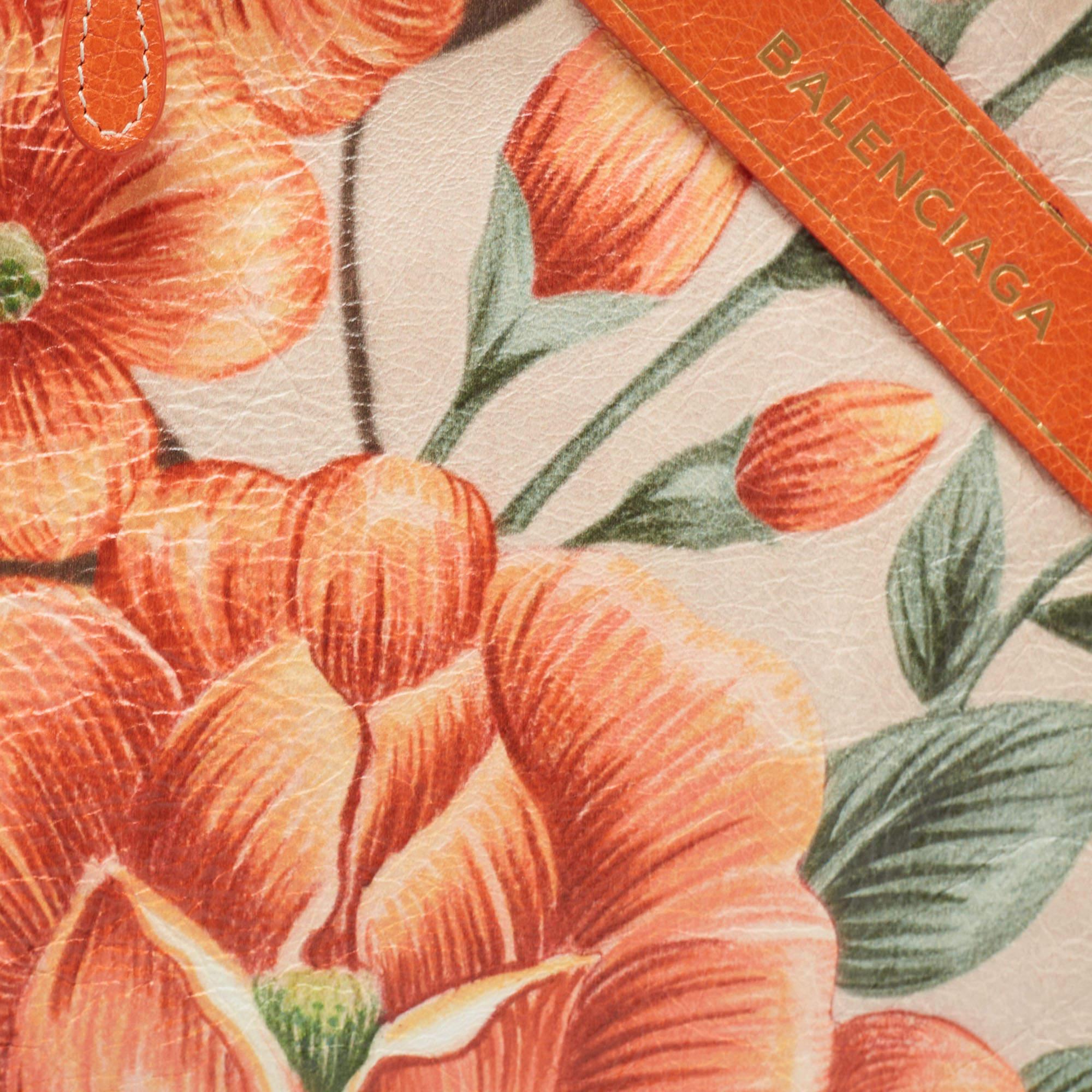 Balenciaga Orange/Multicolor Floral Print Leather Blanket Pouch 5