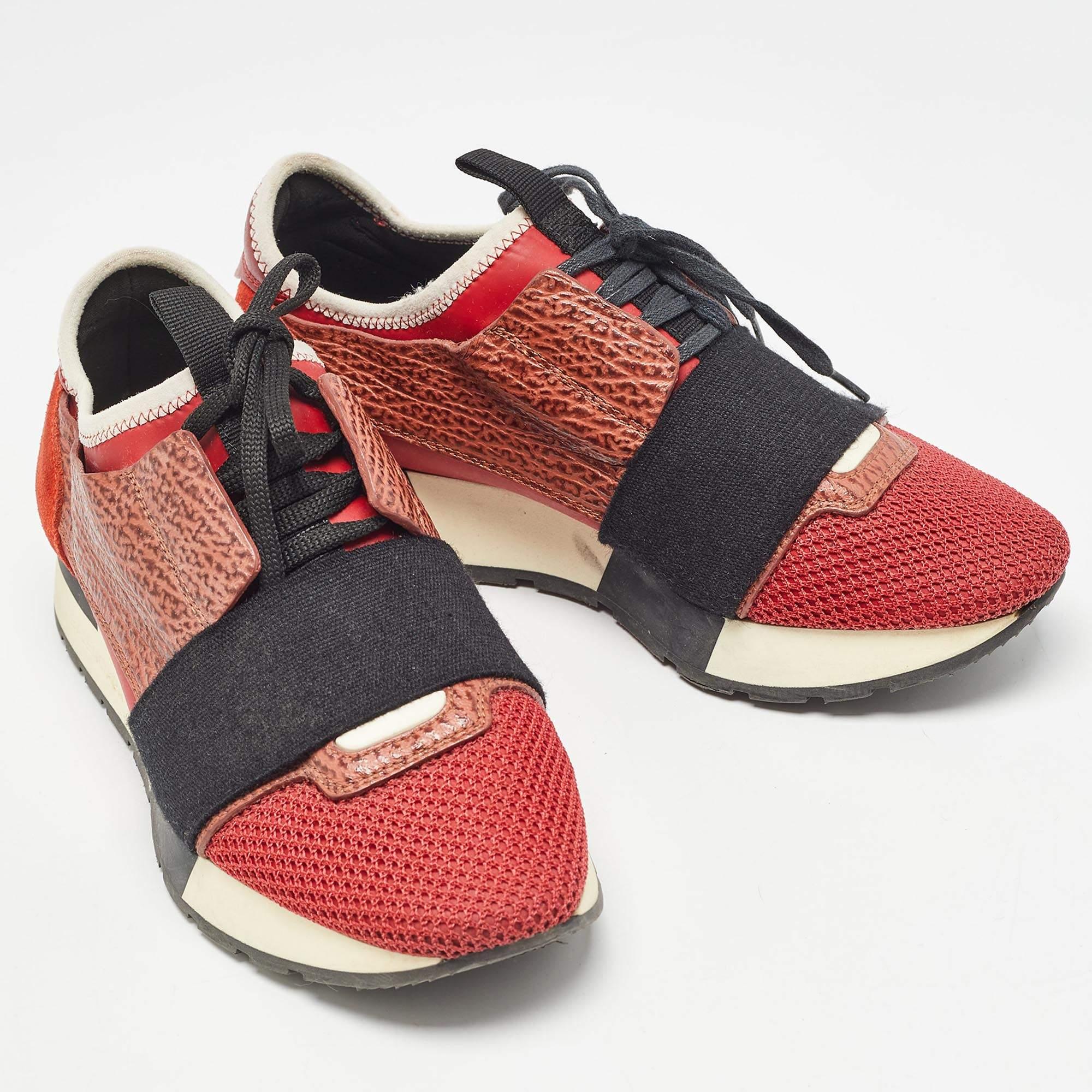 Women's Balenciaga Orange Suede and Leather Race Runner Sneakers Size 35 For Sale