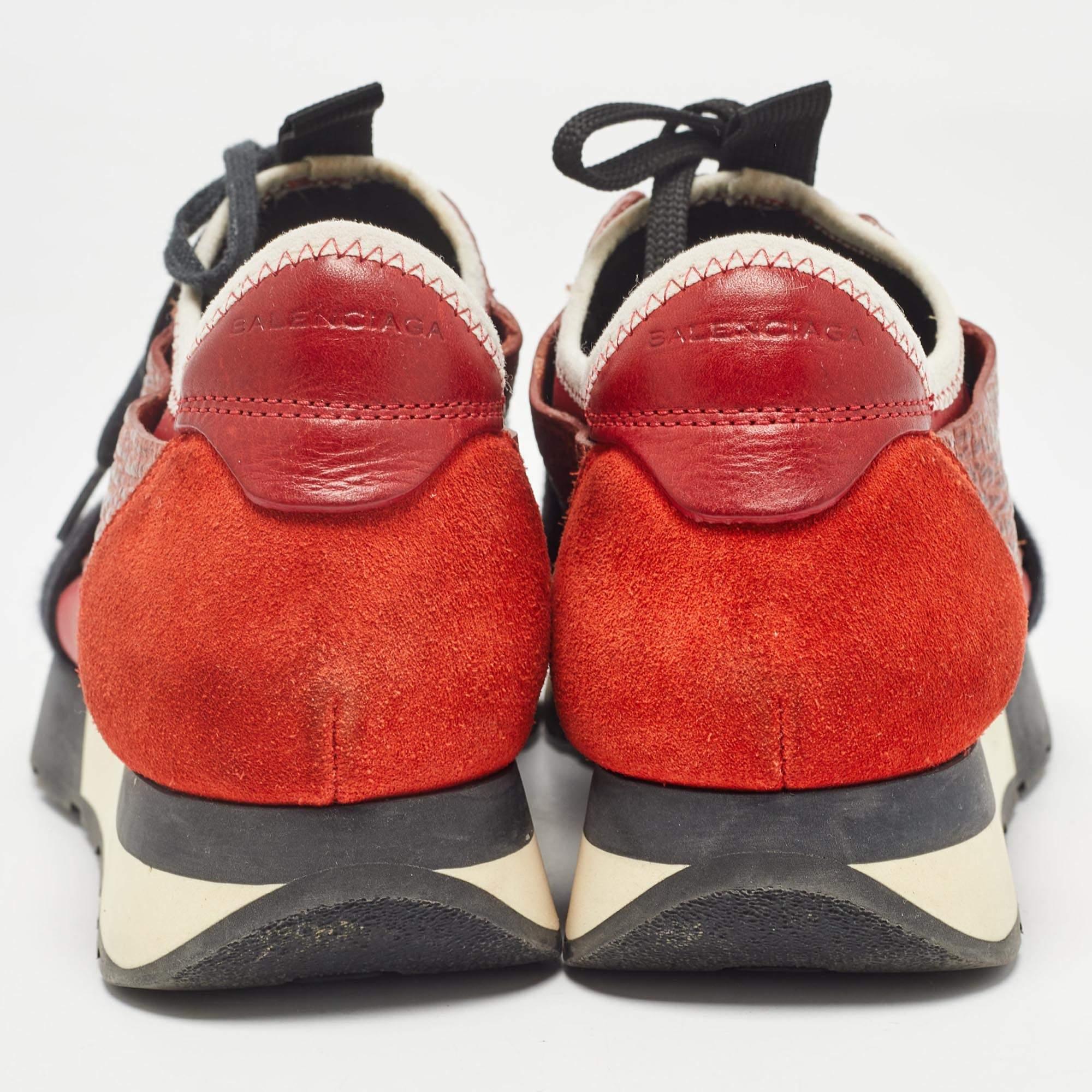 Balenciaga Orange Suede and Leather Race Runner Sneakers Size 35 For Sale 1