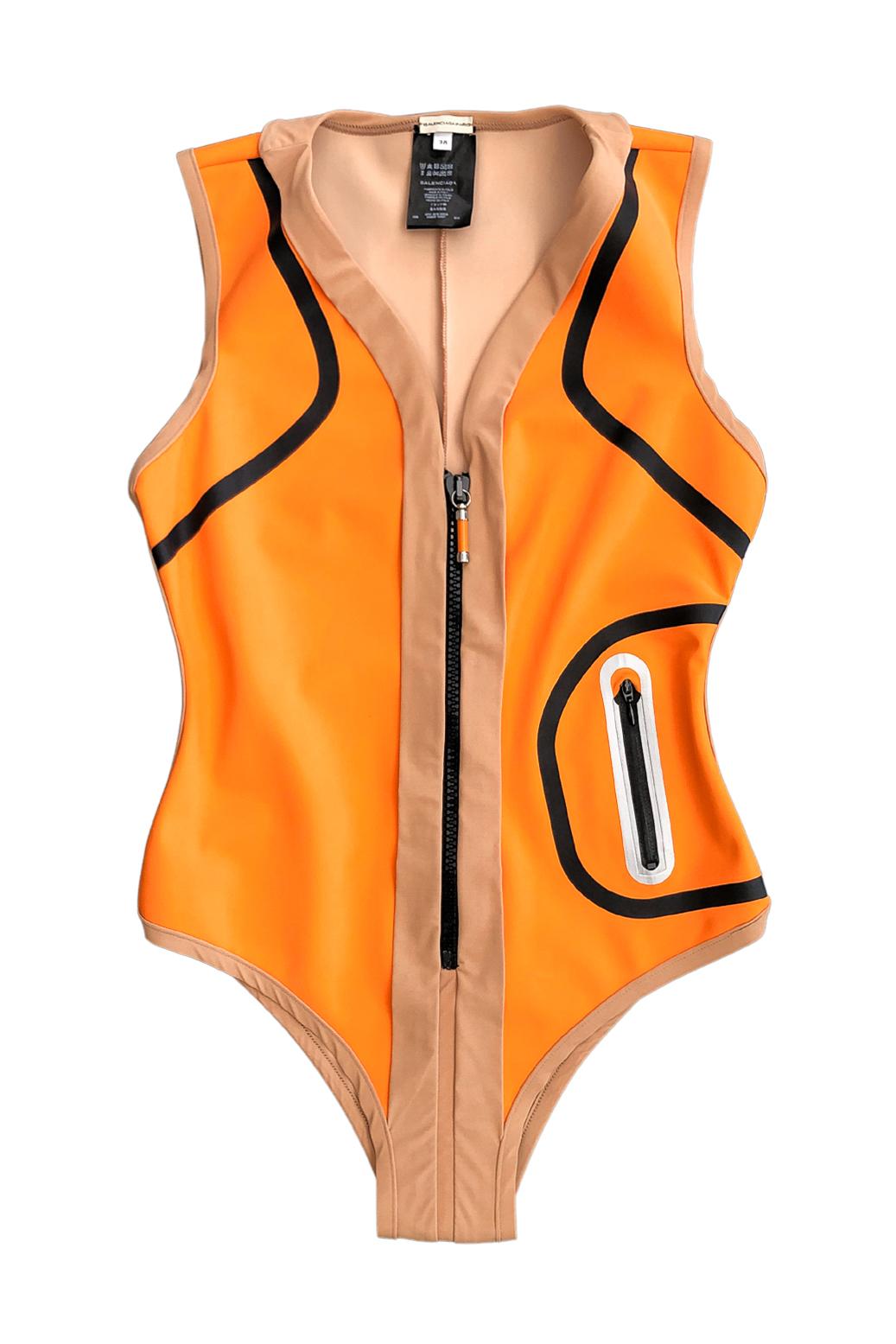 Balenciaga Orange Tech Swimsuit 2010 In Excellent Condition For Sale In Los Angeles, CA