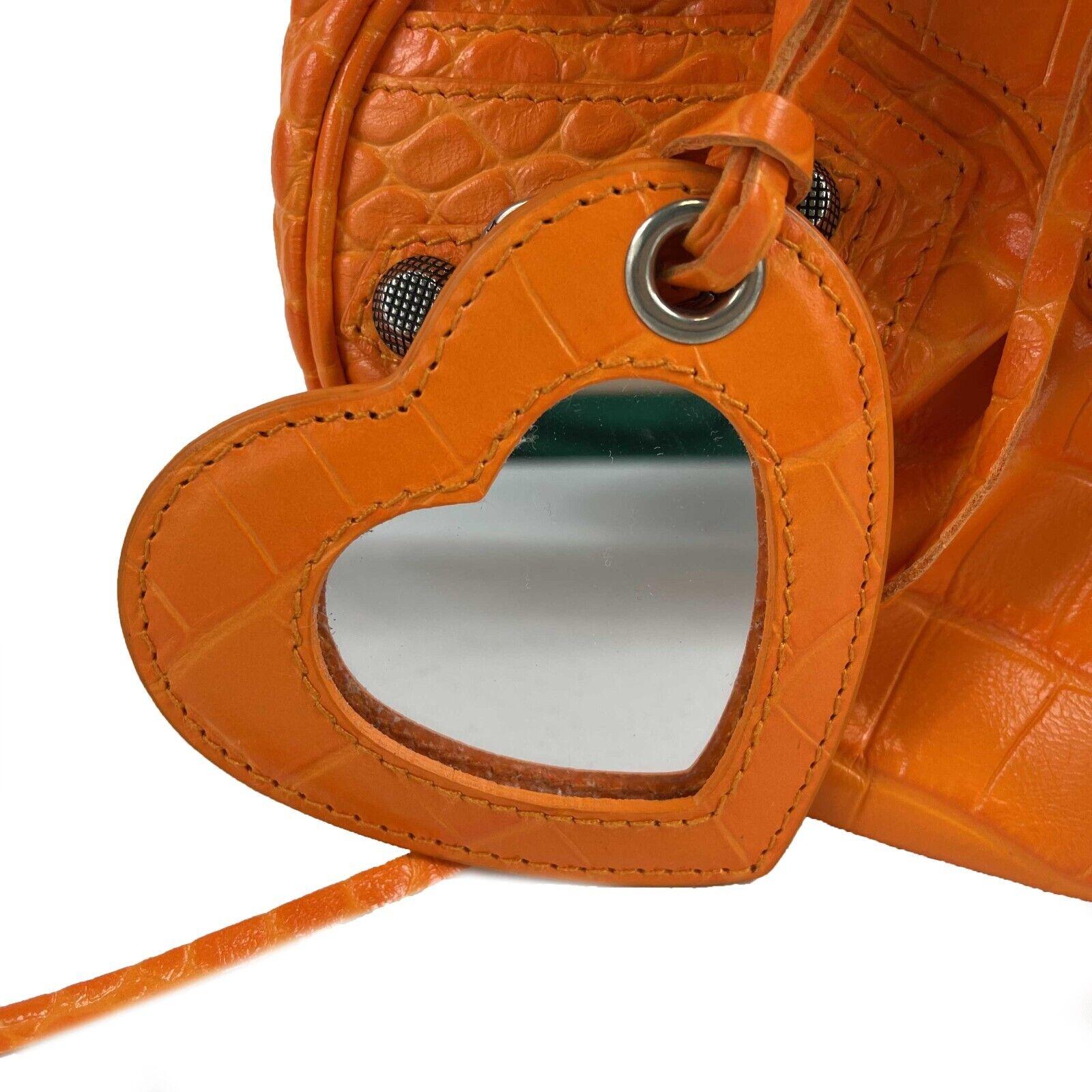 Brown 	Balenciaga OrangeLe Cagole XS Shoulder Bag Crocodile Embossed Studded Crossbody For Sale