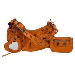 	Balenciaga OrangeLe Cagole XS Shoulder Bag Crocodile Embossed Studded Crossbody