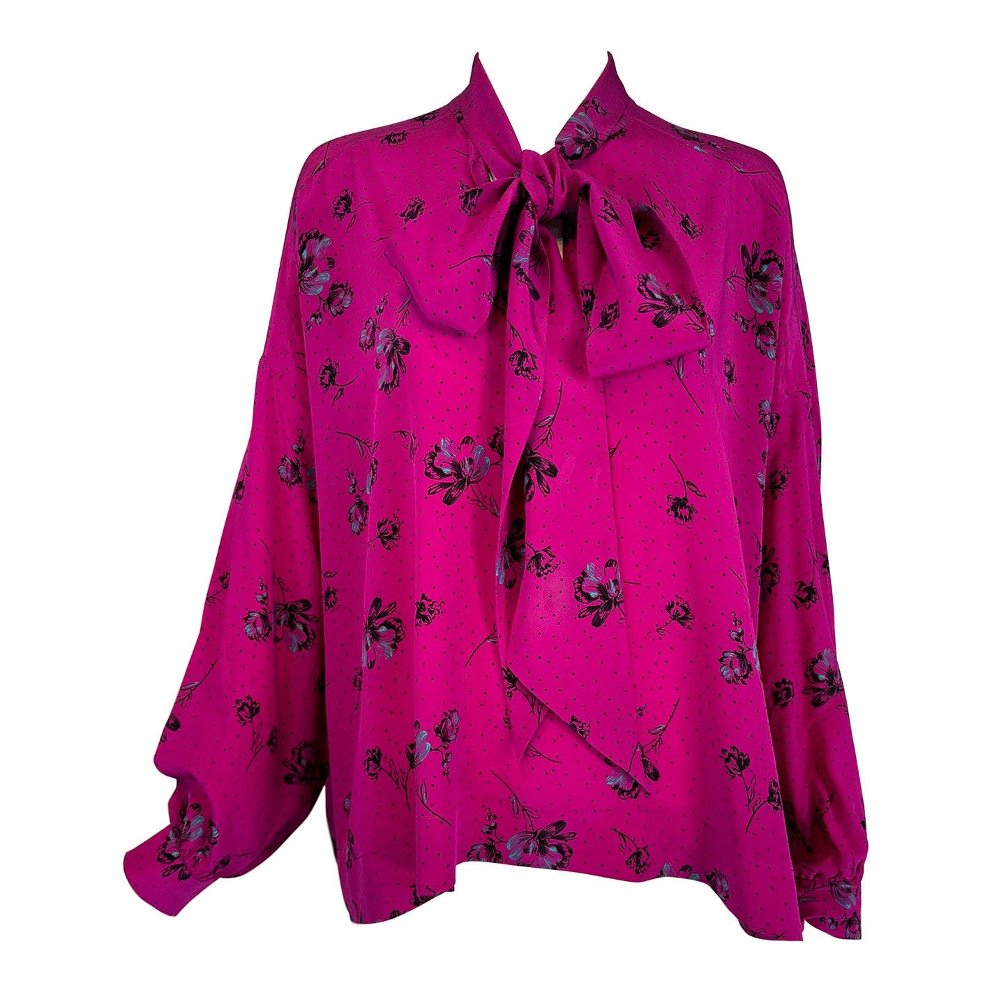 Balenciaga Blusa con Lazo de Seda Estampada Rosa Caliente 40 en venta