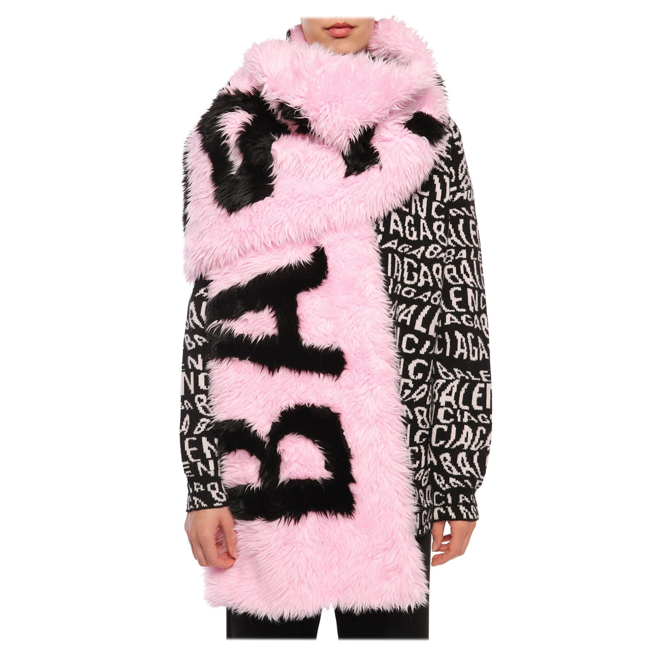  Balenciaga Oversized Faux Fur Logo Pink Scarf (46699286)