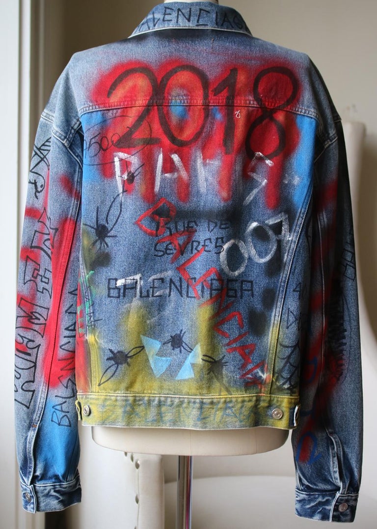 Balenciaga Oversized Graffiti-Printed Denim Jacket at 1stDibs