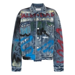 Balenciaga Oversized Graffiti-Printed Denim Jacket