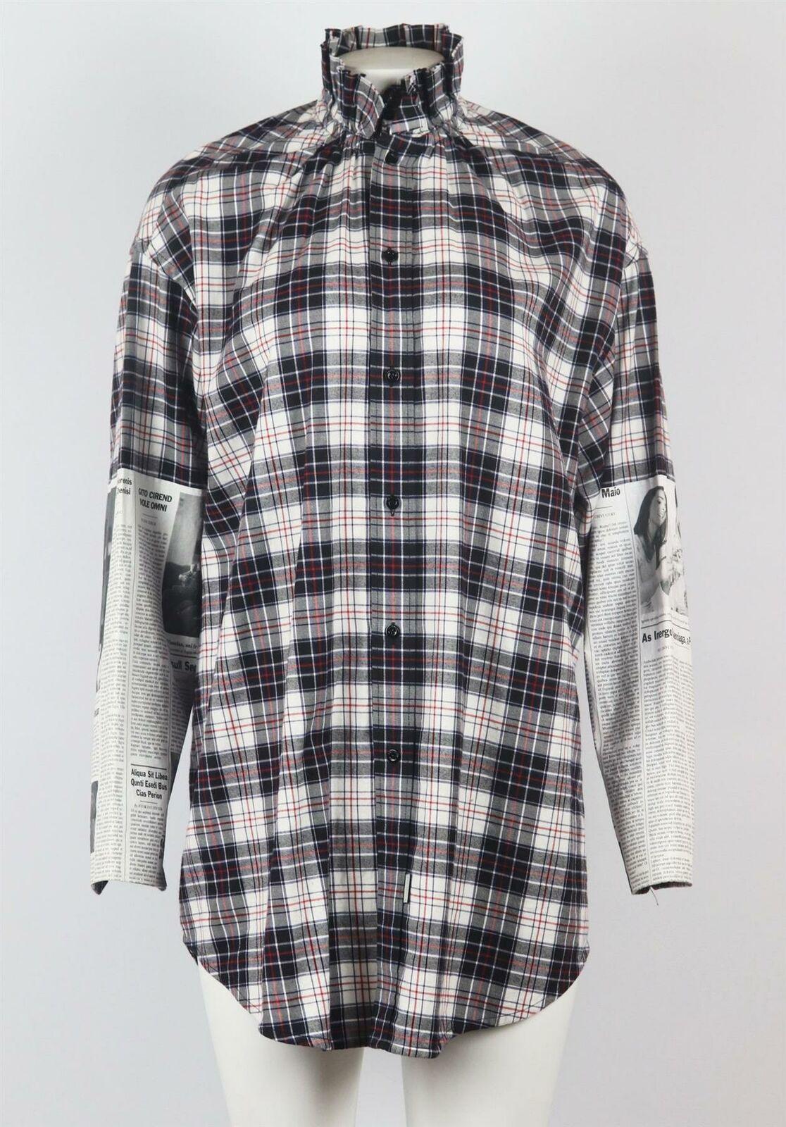 Demna Gvasalia continues to play with size and proportions for Balenciaga's collections which is echoed by this black and white check shirt, crafted in Italy with dropped shoulders for an oversized shape, it has a high ruffled collar and features