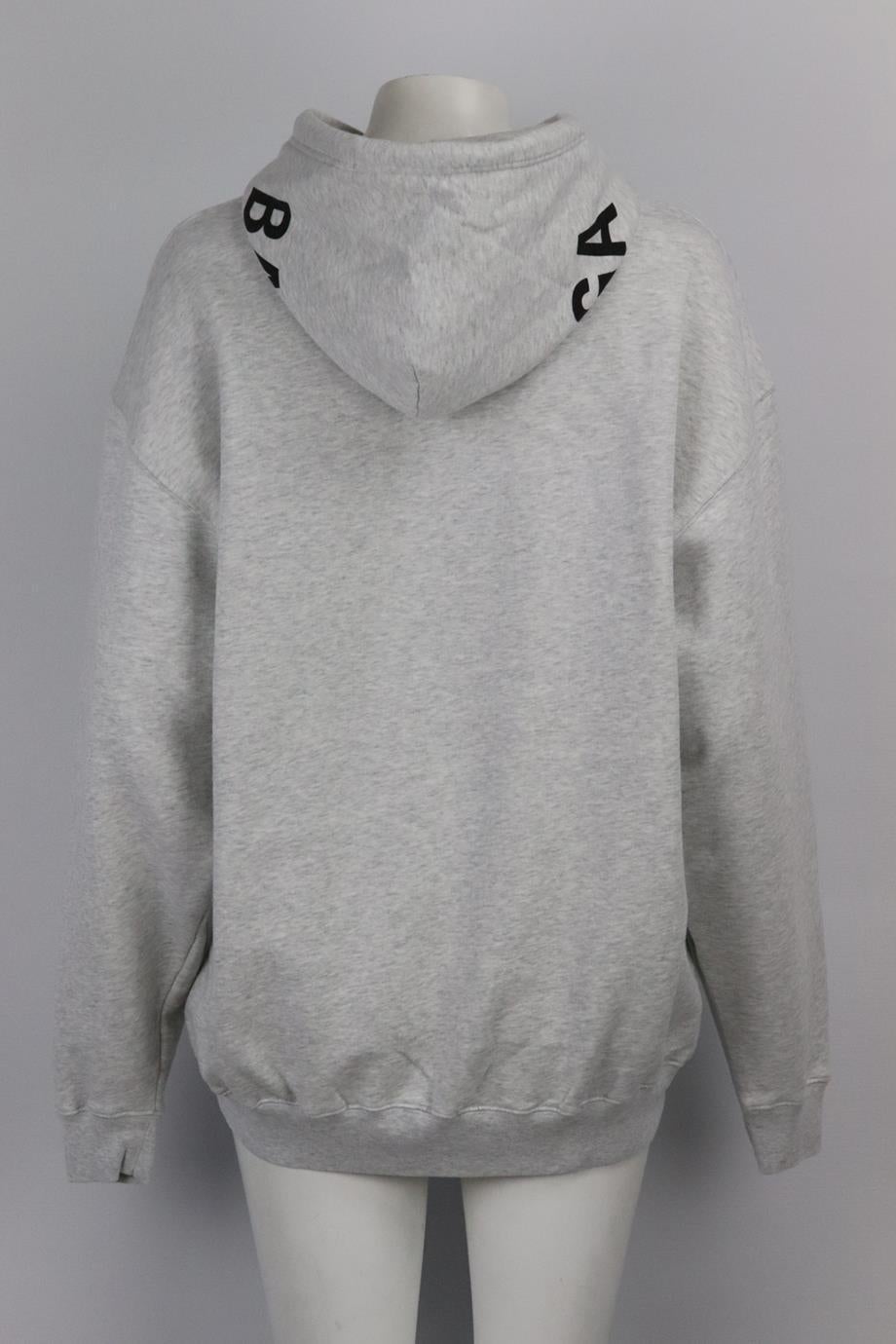 Balenciaga Oversized Printed Cotton Jersey Hoodie Large In Excellent Condition In London, GB