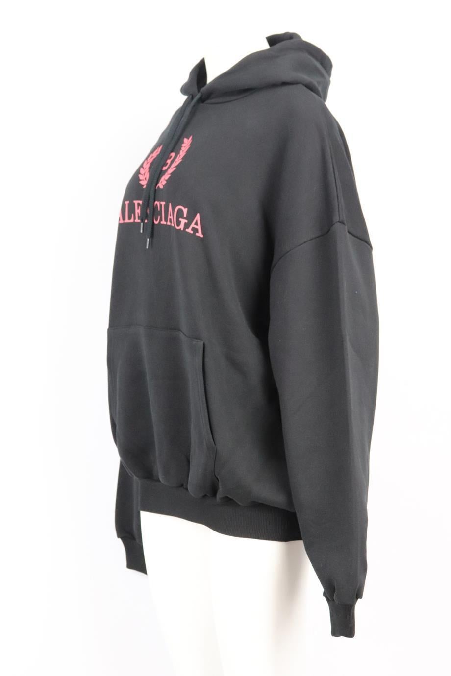 Balenciaga Oversized Printed Cotton Jersey Hoodie Medium In Excellent Condition In London, GB