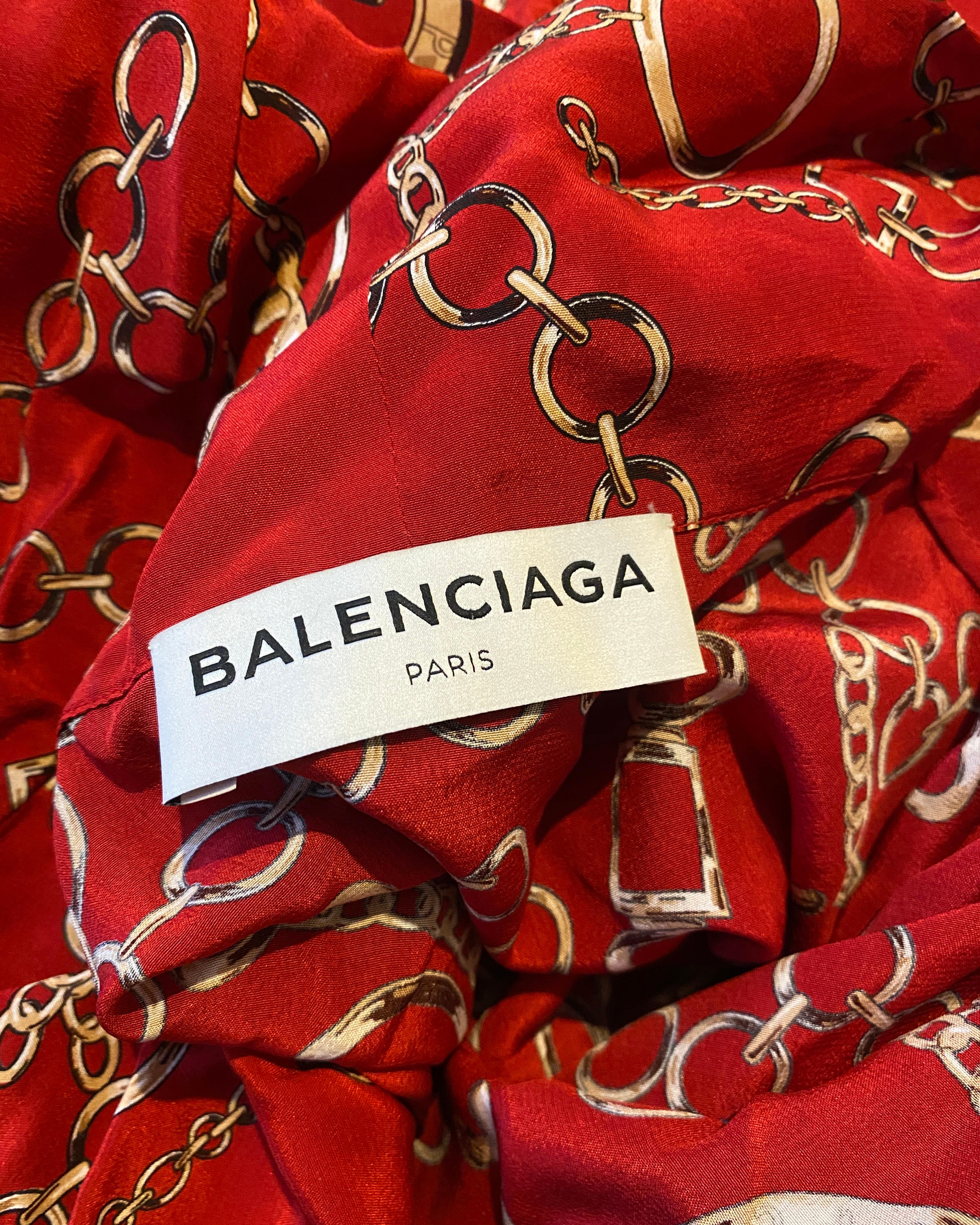 Balenciaga oversized silk red gold chain equestrian print wrap kimono blouse top 4