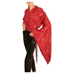 Balenciaga oversized silk red gold chain equestrian print wrap kimono blouse top