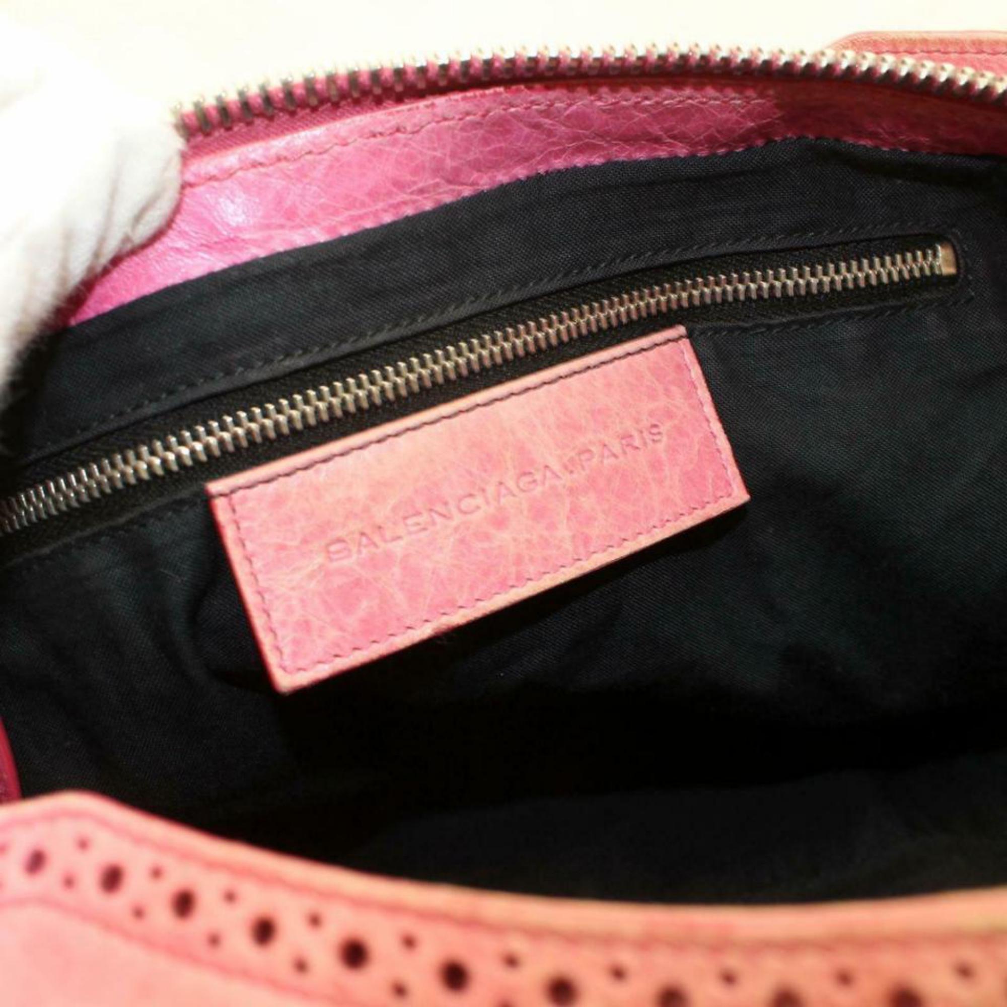 Balenciaga Oxford The City 2way 870151 Pink Leather Shoulder Bag In Good Condition For Sale In Forest Hills, NY