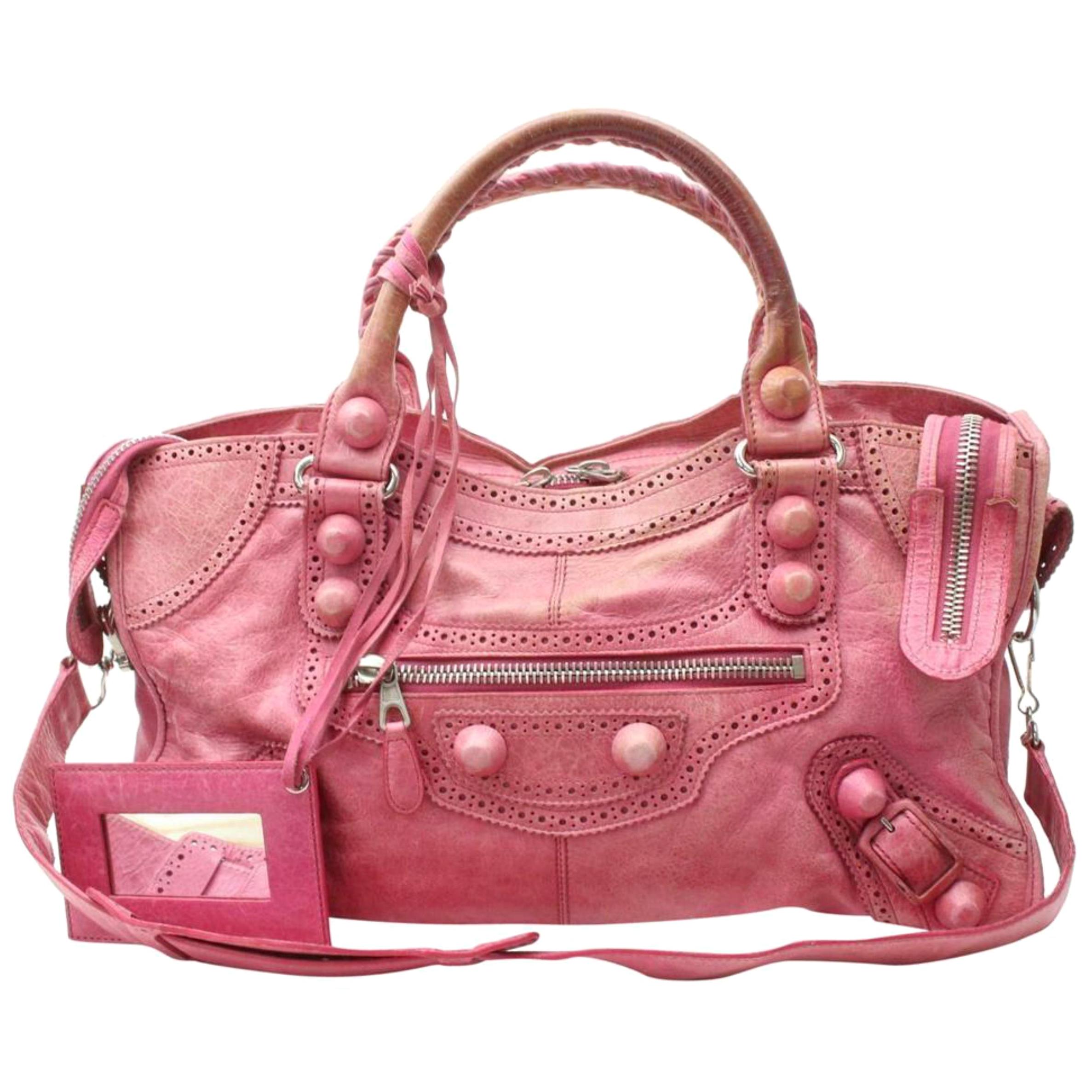 Balenciaga Oxford The City 2way 870151 Pink Leather Shoulder Bag For Sale