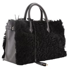 Balenciaga Padlock Nude Work Tote Pelz mit Leder XS Schwarz