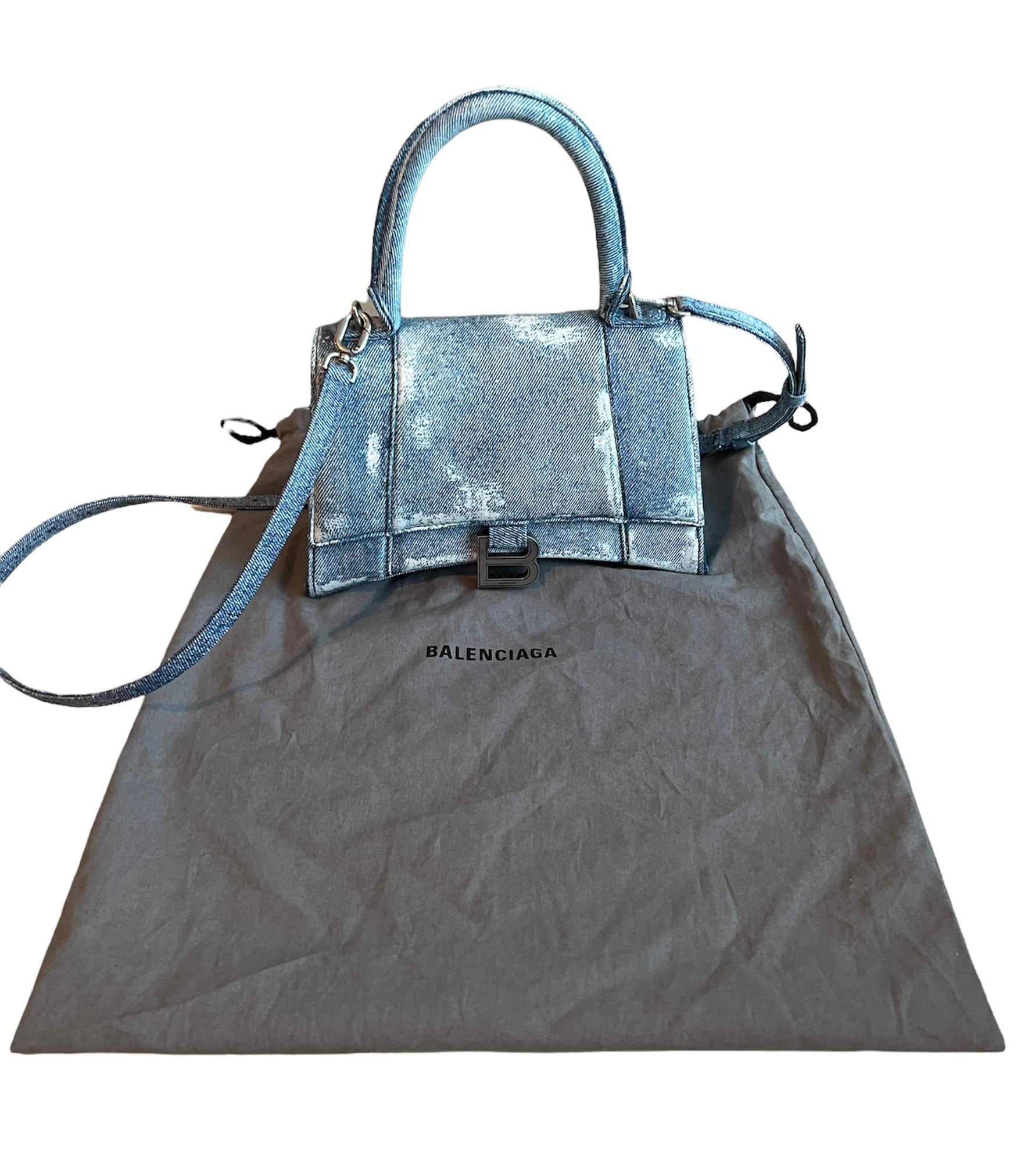 Balenciaga Painted Blue Denim Hourglass Small Crossbody Handbag  3